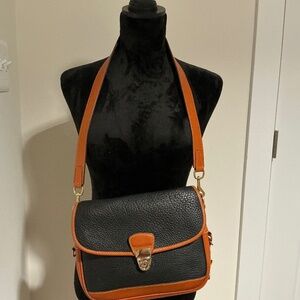 EUC Dooney & Bourke  Vintage Leather Blue wCognac Trim Handbag